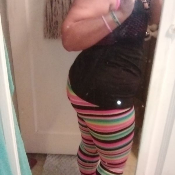 K-DEER rainbow neon striped leggings punk rock - Picture 13 of 16